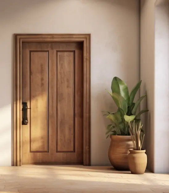 DOORSMain Doors:-1st quality Teak wood panel finished with polish Bath Room:- WPC Doors Other Doors:-Membrane doors with good quality teak frames